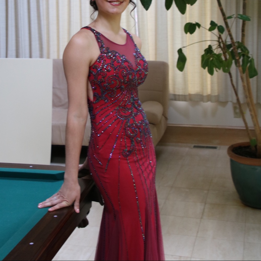 Red prom special occasion formal dress size 2